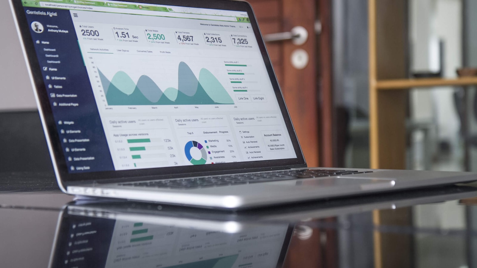 A laptop showing analytics charts — measuring online growth across channels.