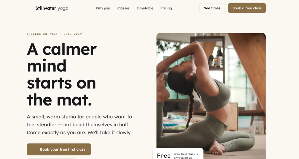 Still Water — yoga website homepage